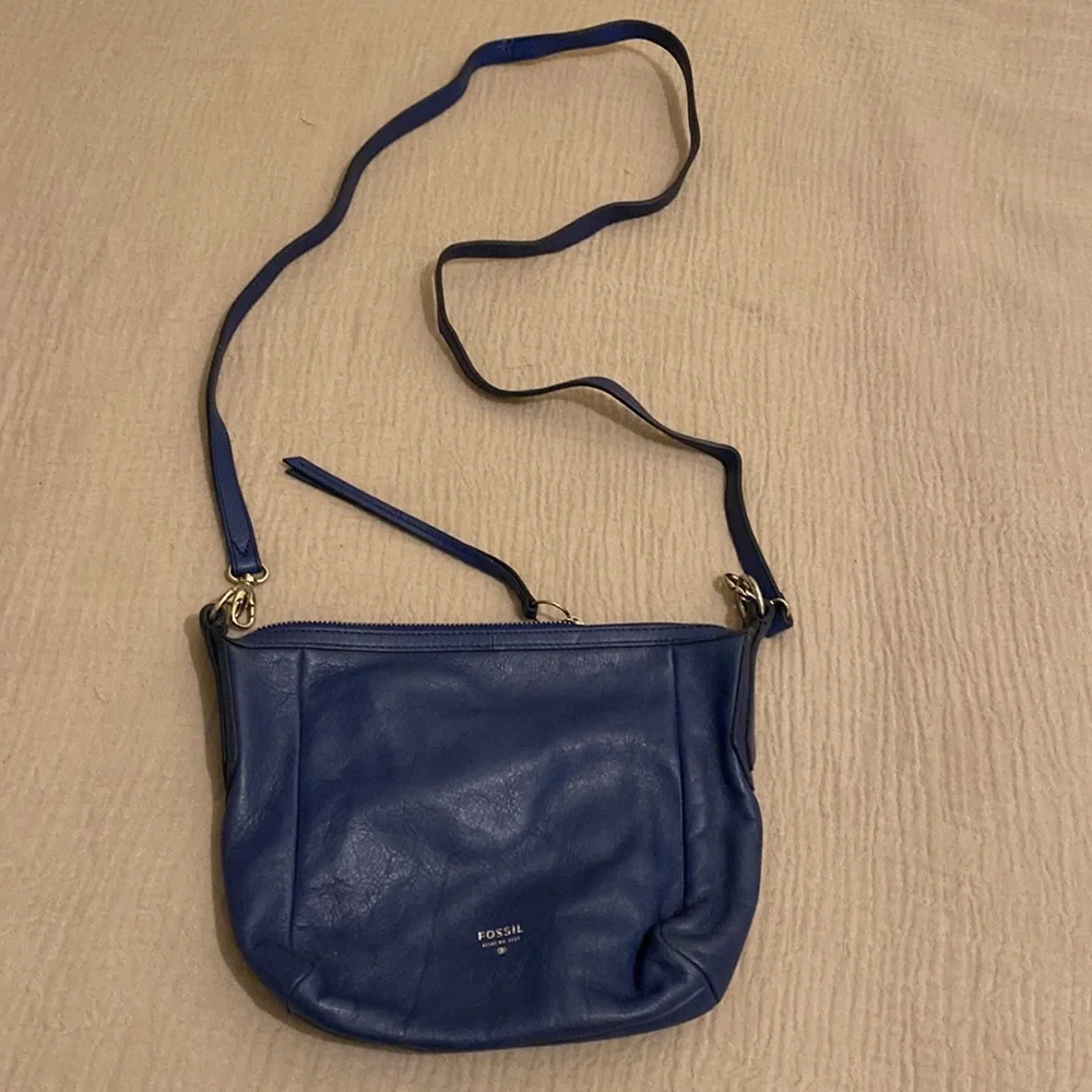 Fossil Sydney Royal Blue Leather Crossbody Bag